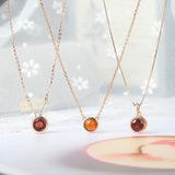 925 Silver Necklace Natural Garnet Pendant 14K Rose Plated Jewelry