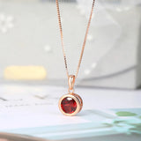 925 Silver Necklace Natural Garnet Pendant 14K Rose Plated Jewelry