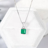 925 Silver Necklace Mini Square Chalcedony Pendant Silver Chain 18K Plated