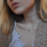 925 Silver Necklace Mini Square Chalcedony Pendant Silver Chain 18K Plated