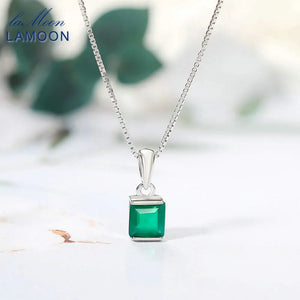 925 Silver Necklace Mini Square Chalcedony Pendant Silver Chain 18K Plated