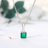 925 Silver Necklace Mini Square Chalcedony Pendant Silver Chain 18K Plated