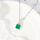 925 Silver Necklace Mini Square Chalcedony Pendant Silver Chain 18K Plated