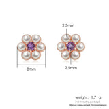 925 Silver Stud Earring Flower Pearl Amethyst Gemstone 18k Rose Plated