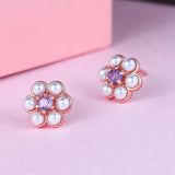 925 Silver Stud Earring Flower Pearl Amethyst Gemstone 18k Rose Plated