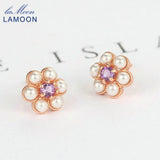 925 Silver Stud Earring Flower Pearl Amethyst Gemstone 18k Rose Plated