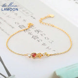 925 Silver Garnet Flower Charm Bracelet 14K Plated Jewelry
