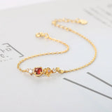 925 Silver Garnet Flower Charm Bracelet 14K Plated Jewelry