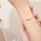 925 Silver Garnet Flower Charm Bracelet 14K Plated Jewelry
