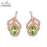 925 Silver Peridot Gemstone Stud Earrings 18K Rose Plated Leaf Shape