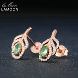 925 Silver Peridot Gemstone Stud Earrings 18K Rose Plated Leaf Shape
