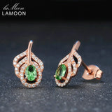 925 Silver Peridot Gemstone Stud Earrings 18K Rose Plated Leaf Shape