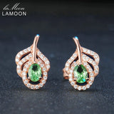 925 Silver Peridot Gemstone Stud Earrings 18K Rose Plated Leaf Shape