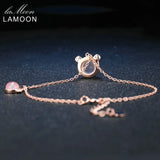 925 Silver Charm Bracelet Lovely Bear Rose Quartz Gemstone Bangle HI026