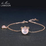 925 Silver Charm Bracelet Lovely Bear Rose Quartz Gemstone Bangle HI026