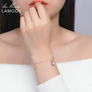 925 Silver Charm Bracelet Lovely Bear Rose Quartz Gemstone Bangle HI026