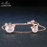 925 Silver Charm Bracelet Lovely Bear Rose Quartz Gemstone Bangle HI026