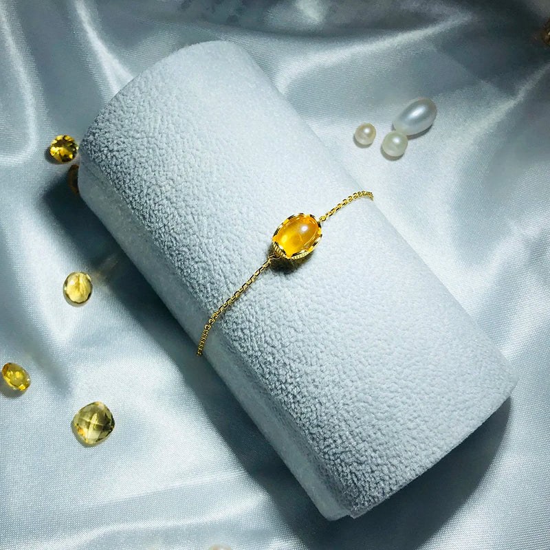 925 Silver Natural Citrine Gemstone Bracelet Women 14K Plated Fine Jewelry
