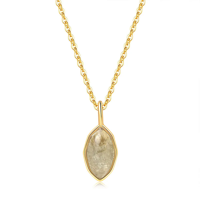 925 Silver Necklace African Labradorite Gemstone Pendant 14K Plated Jewelry