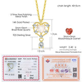 925 Silver Necklace Rose Quartz Sweet Heart Pendant CZ 14K Plated