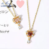 925 Silver Necklace Rose Quartz Sweet Heart Pendant CZ 14K Plated