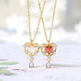 925 Silver Necklace Rose Quartz Sweet Heart Pendant CZ 14K Plated