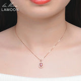 925 Silver Necklace Red Garnet Pendant 18K Rose Plated Fine Jewelry