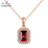 925 Silver Necklace Red Garnet Pendant 18K Rose Plated Fine Jewelry
