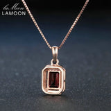 925 Silver Necklace Red Garnet Pendant 18K Rose Plated Fine Jewelry