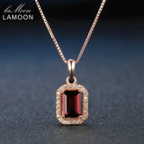 925 Silver Necklace Red Garnet Pendant 18K Rose Plated Fine Jewelry