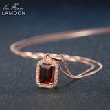 925 Silver Necklace Red Garnet Pendant 18K Rose Plated Fine Jewelry