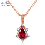 925 Silver Necklace Teardrop Garnet Pyrope Pendant Rose Plated Jewelry