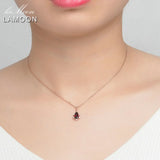925 Silver Necklace Teardrop Garnet Pyrope Pendant Rose Plated Jewelry