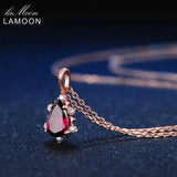 925 Silver Necklace Teardrop Garnet Pyrope Pendant Rose Plated Jewelry