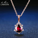 925 Silver Necklace Teardrop Garnet Pyrope Pendant Rose Plated Jewelry