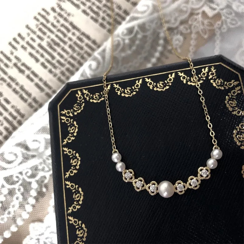 925 Silver Pearls Necklace for Women Vintage Jewelry