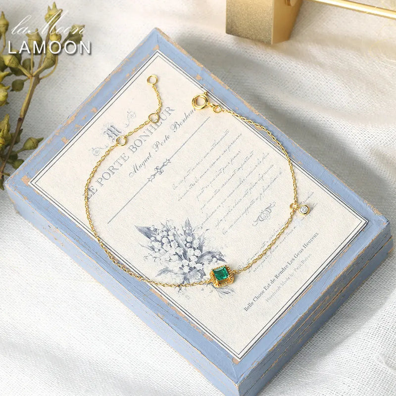925 Silver Emerald Bracelet Retro Princess 14K Plated Jewelry