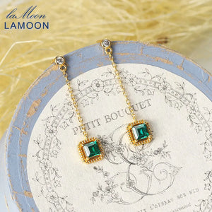 925 Silver Synthetic Emerald Drop Earrings Retro Princess Cut 14K Plated