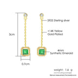 925 Silver Synthetic Emerald Drop Earrings Retro Princess Cut 14K Plated