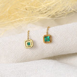 925 Silver Synthetic Emerald Drop Earrings Retro Princess Cut 14K Plated