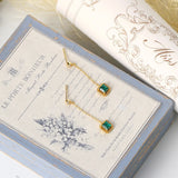 925 Silver Synthetic Emerald Drop Earrings Retro Princess Cut 14K Plated