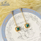 925 Silver Synthetic Emerald Drop Earrings Retro Princess Cut 14K Plated