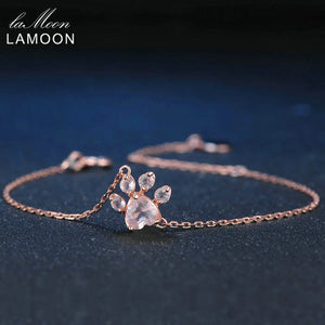 Pink Rose Quartz Bear Paw Charm Bracelet