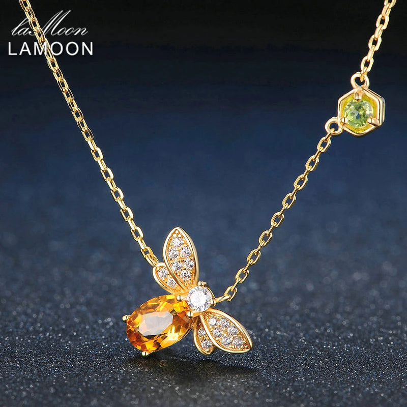 925 Silver Necklace Natural Citrine Gemstone 14K Plated Pendant Jewelry
