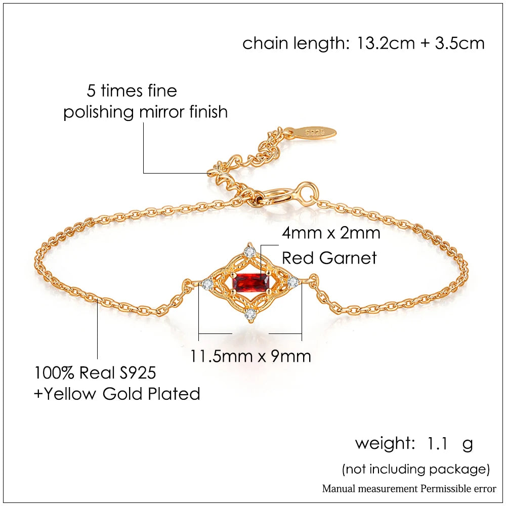 Vintage Red Garnet 925 Silver Bracelet Women