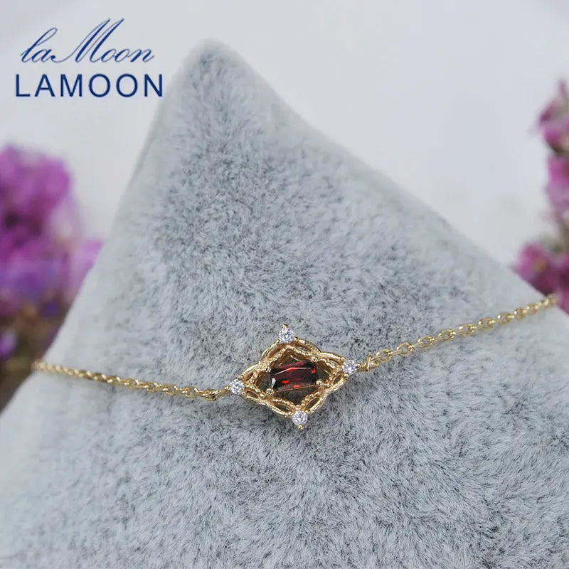 Vintage Red Garnet 925 Silver Bracelet Women