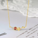 Camellia Flower Garnet Pendant 925 Silver 14K Plated