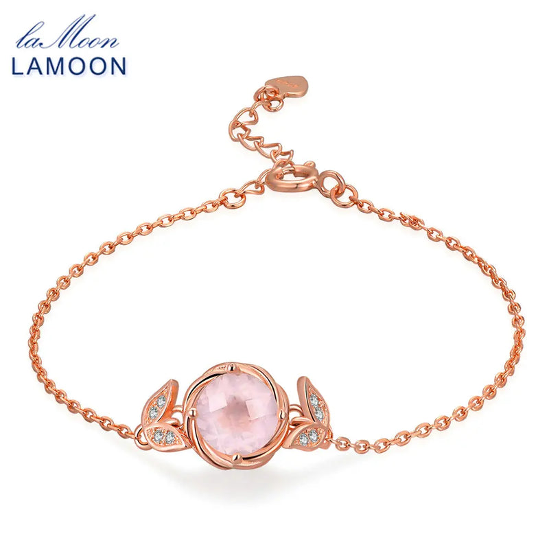Gemstone Pink Rose Quartz S925 Sterling Silver Charm Bracelet