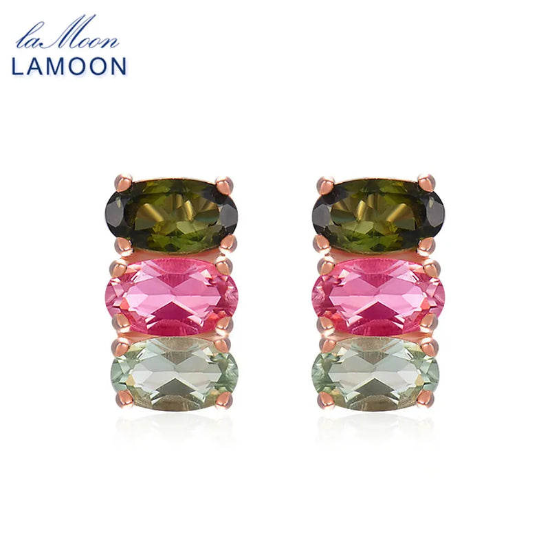 Natural Oval Tourmaline 925 Silver Stud Earrings