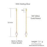 925 Silver Natural Crystal Drop Earrings, Concise Style Rhombus, Fine Jewelry